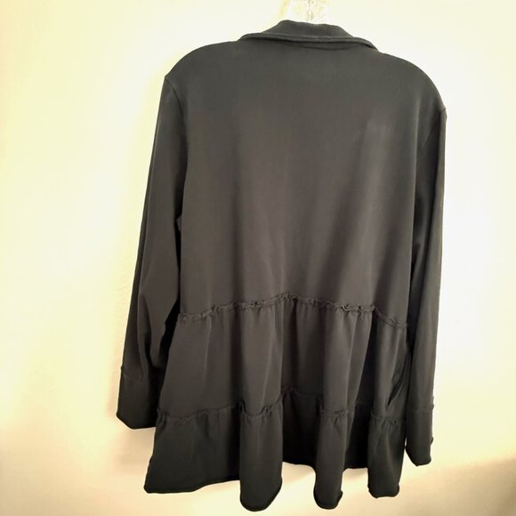 Neon Buddha Long Black Ruffle Jacket – Warm Knit, Zipper Front, Size XL - Picture 4 of 12